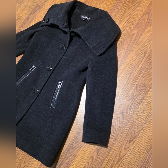 Lyse Spenard Wool Cashmere Black Asymmetrical Peacoat Women’s Small Classic A81 - Picture 2 of 11